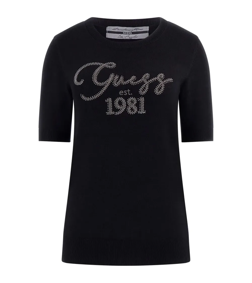 Guess short t-shirt with logo and rhinestones