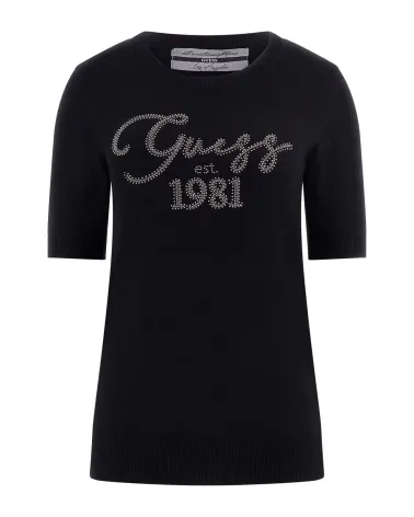 Guess short t-shirt with logo and rhinestones